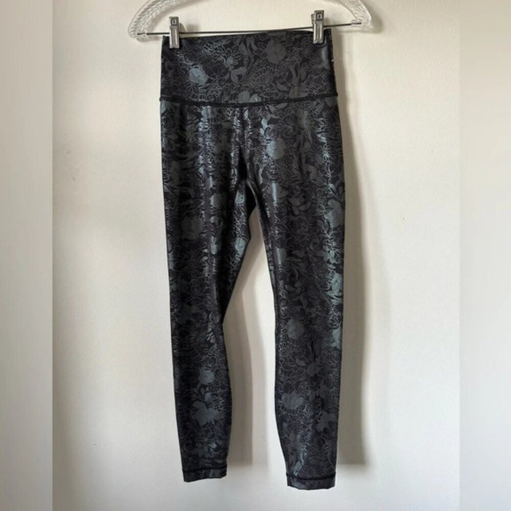 Lululemon Wunder Train High Rise Cropped Foil Metallic Floral Black
